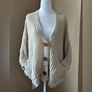 Pink Lily Cream Chunky Knit Cardigan with Front Pockets